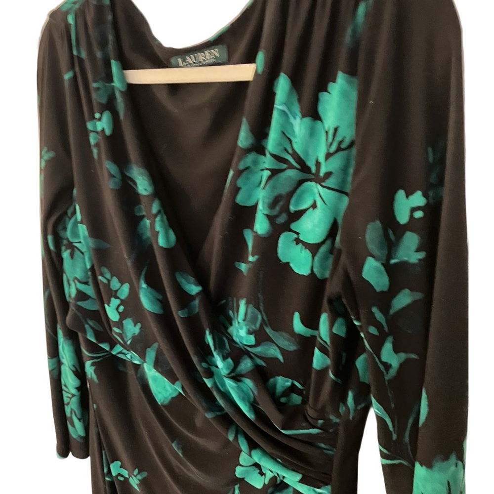 Ralph Lauren Black and Green Floral Three Quarter Length Sleeve Dress